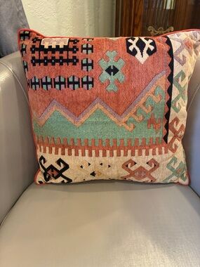 Boho Geometric Throw Pillow - Coral, Sage & Cream 18x18